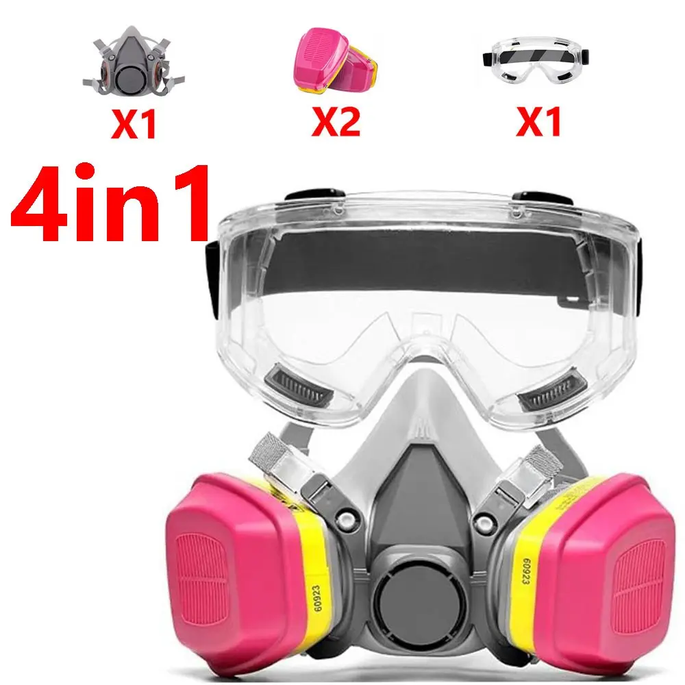 6200 Half Face Mask with Goggles, Chemical Gas 60923 Filter, Spray Paint Organic Vapor Dust Respirator, Safe Operation Gear, Protective Mask