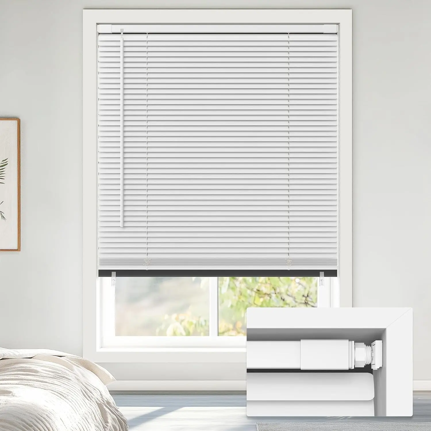 Blackout Vinyl Mini Blinds, White 29"x48"