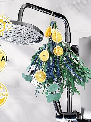 AGS 5 Kinds Mix Dried Eucalyptus & Lavender Flowers Bundle for Shower , 15''-17''Natural Real Fresh Preserved Eucalyptus Leaves and Lemon Hanging Plants, Home Bathroom Decor, Fragrance