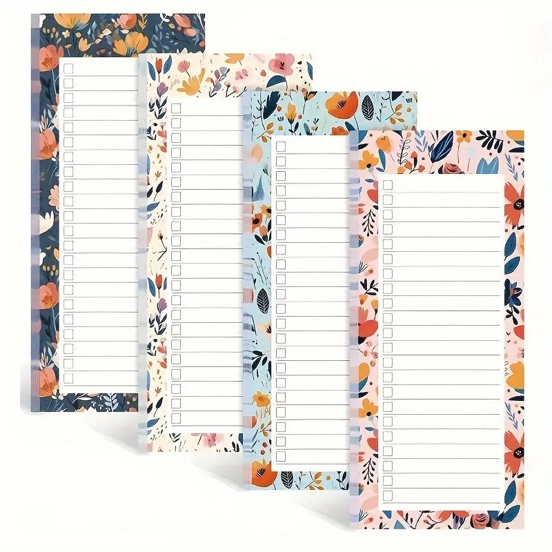 4pcs Magnetic Floral Self-Adhesive Notebooks, 50 Sheets Per Book, Shopping List, To-Do, Reminder, Task Management, Removable Magnets