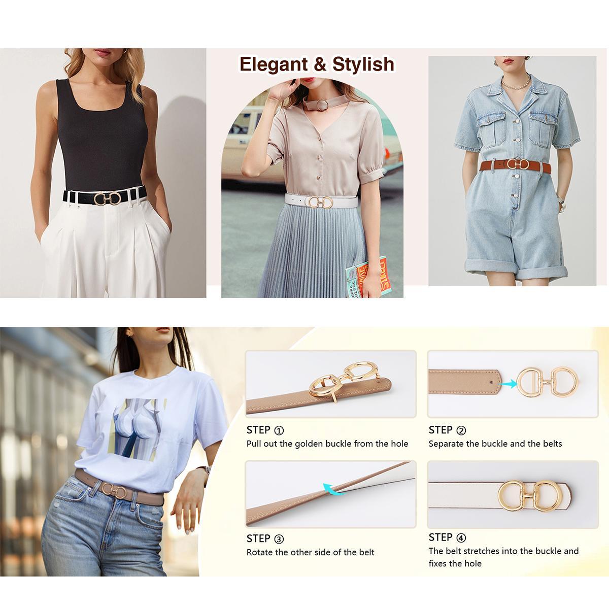 AWAYTR Elegant Reversible Belt for Women Two-in-One Ladies Fashion PU Leather Belts with Horseshoe Buckle for Jeans Dress Style AWAYTR Elegant Reversible Belt for Women Two-in-One Ladies Fashion PU Leather Belts with Horseshoe Buckle for Jeans Dress Style