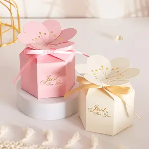 12 cute cherry blossom hexagonal gift boxes with ribbons golden foil printed paper candy boxes saying only for you portable small gift boxes perfect for wedding favors bridesmaids gifts birthday parties valentines day and party supplies