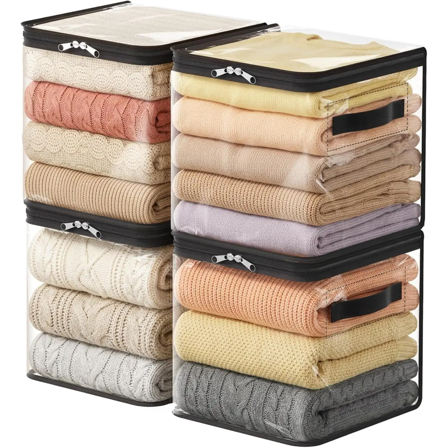 4 Pack Clear Clothes Storage Bags, Sweater Storage with Zipper, 18L Vinyl Foldable Moving Bags, Storage Container for Blankets Bed Sheet Sweater Yarns
