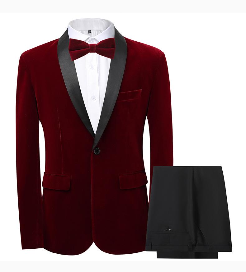 Men's 3-Piece Slim Fit Shawl Lapel Suit  Color Block Korean Style Groom Wedding Tuxedo With Side Vents
