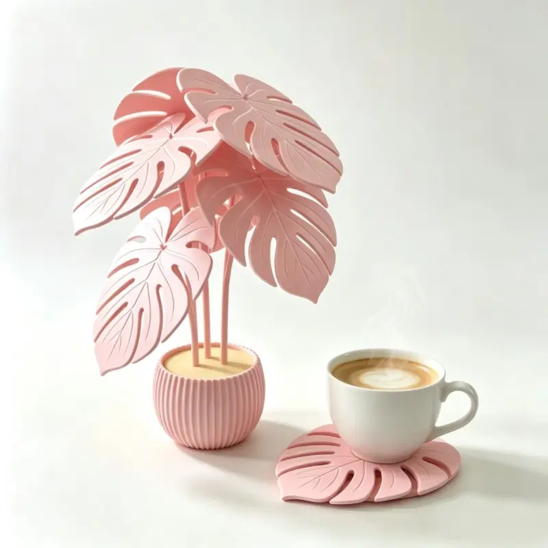 Monstera Deliciosa Coaster, Style Plant Decorative Coaster, Cup Coaster, Ideal for Coffee Lovers, Home, Office, Coffee Shop Decoration
