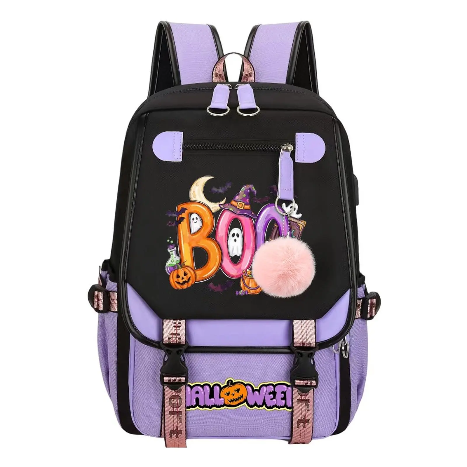 Cute Halloween Print Backpack for Boys & Girls, Teen Student School Bag, Large Capacity Backpack,  Water-Resistant Durable Design, Multi-Pocket Organizer, Perfect Birthday & Holiday Gift 11.4” × 18.1”