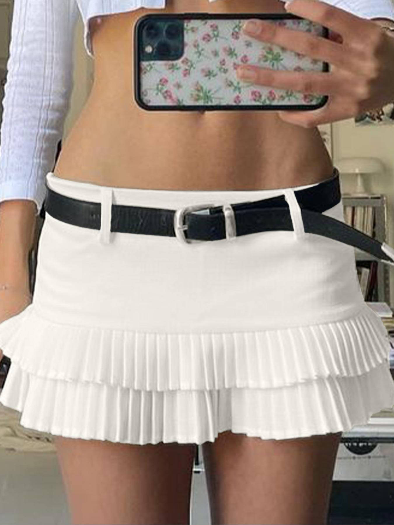 Women's Solid Color Pleated Skirt (without Belt), Casual Fashionable Skirt for Daily Wear, Ladies Bottoms for All Seasons