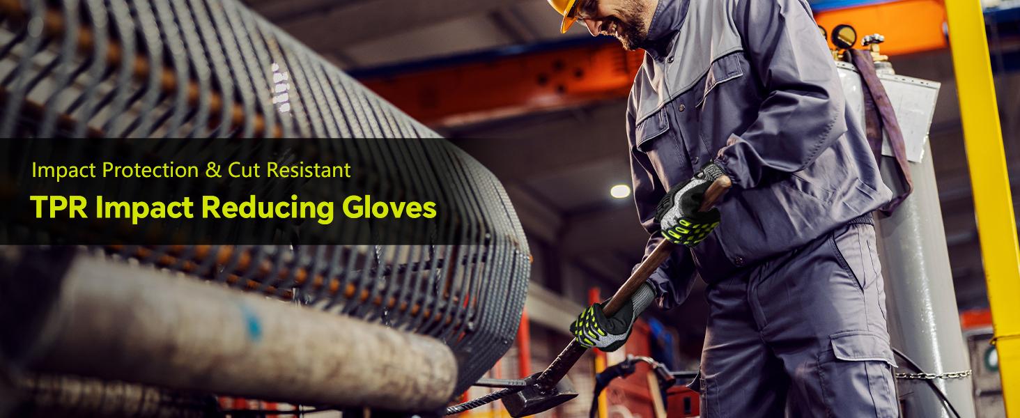 Anti-Cut &Impact Reducing Work Gloves for Men- ANSI Cut Level A5 with TPR Knuckle Guards & Shock Absorption, Nitrile Coated Palm for Maximum Grip, Heavy Duty for Construction, Warehouse, Auto Repair
