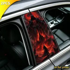 2pcs Blood Moon Skull Death God Car Sticker, Gothic Hell Pattern, Suv Truck Door Pillar Decorative Decal, Stylish Vehicle Accessories
