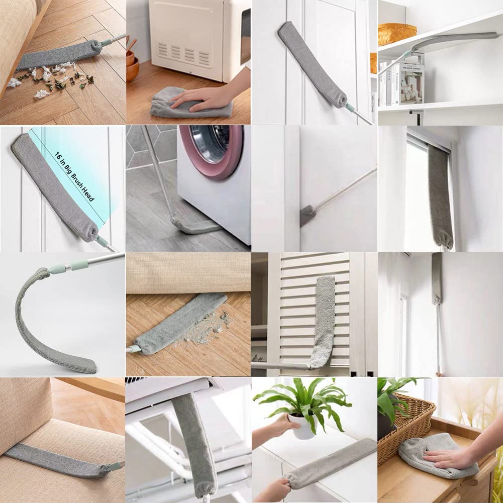 Retractable crevice dusting brush,soft bristles,comes with 2 microfiber dusting cloths,ergonomic design,multi-purpose,retractable microfiber,suitable for bedroom, kitchen, living room,outdoor use,high ceiling,cleaning supplies,duster Dryer Vent Cleaner