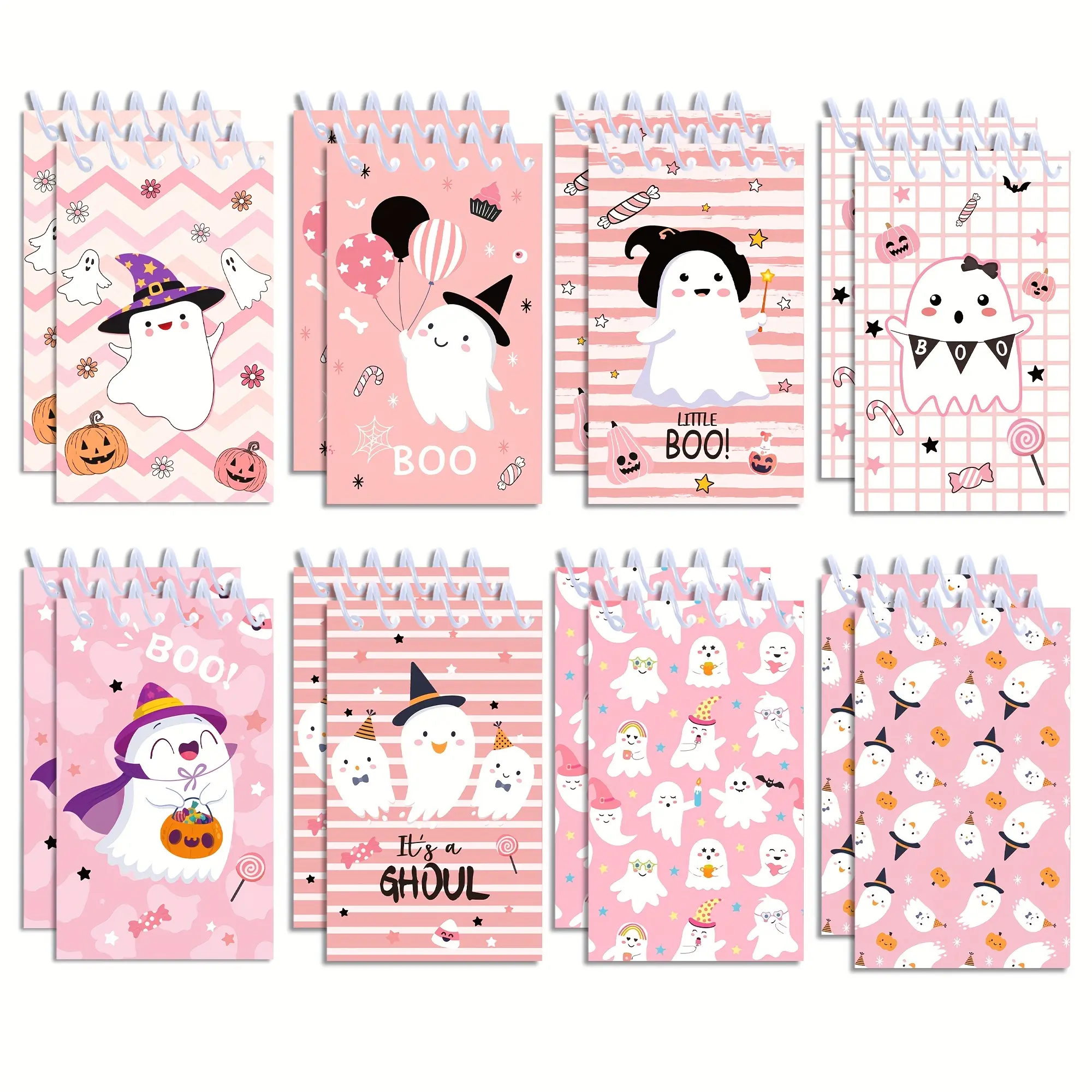 8/16 Halloween Spiral Notebooks, Boo Theme Mini Pocket Notepads for Halloween Birthday Parties, Fun Party Supplies