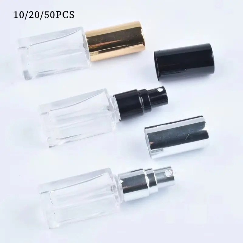 10/20/50 Pack 5ML Transparent Glass Perfume Bottles, Fragrance, Mini Portable Travel Empty Spray Bottles, Refillable Spray Bottles, Includes Dispenser Pump, Funnel, Straw, Spring Straw