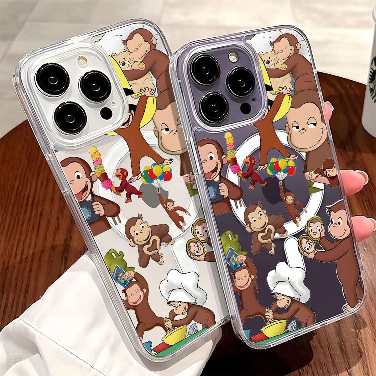 Curious George Monkey Design Clear Wireless Charging Protection Shockproof Slim Magnetic Phone Case For iPhone 17 16 15 Pro Max 14 13 12 11 Plus Air