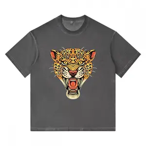Fierce Jaguar Face Print Washed T-Shirt