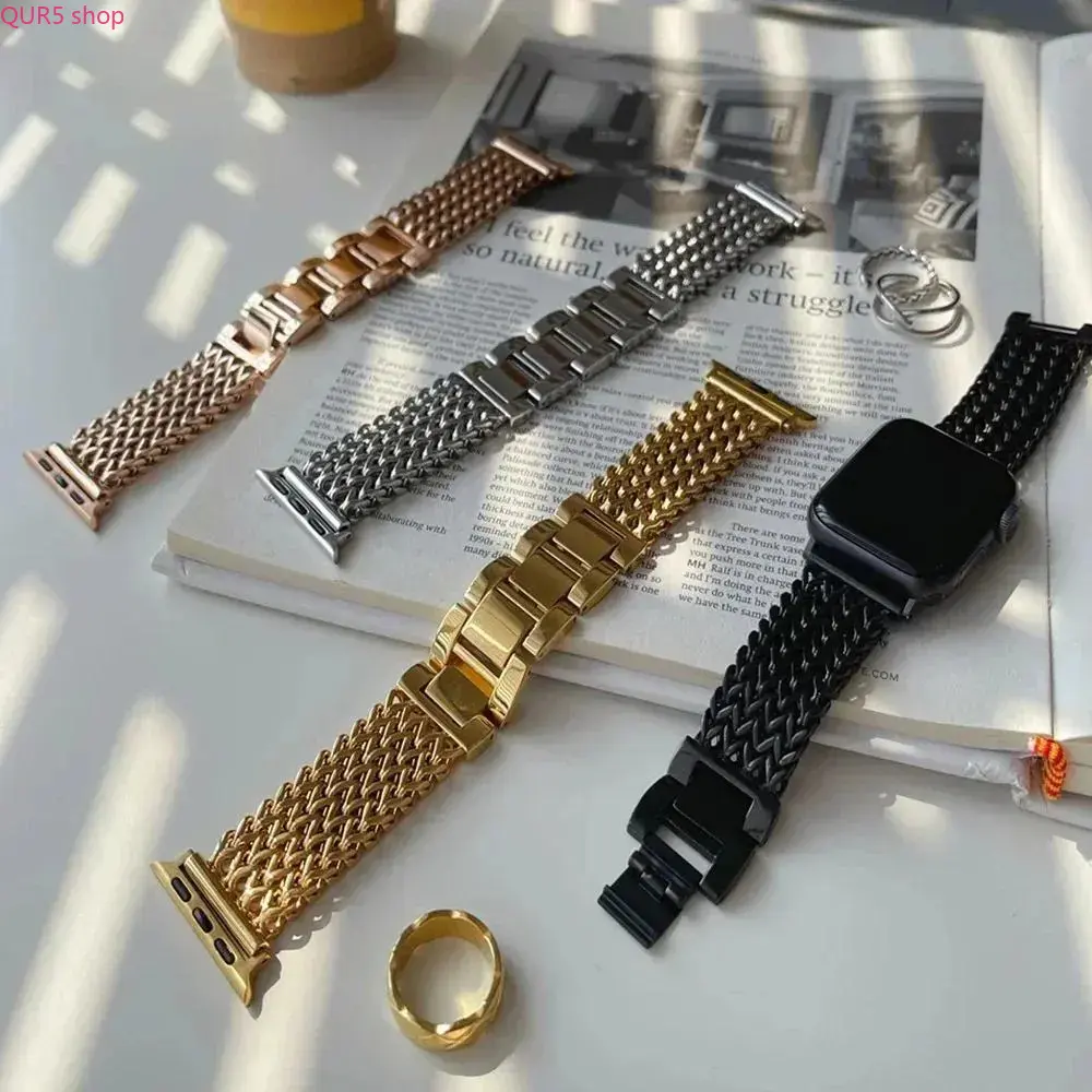 Premium Adjustable Silver Braided Stainless Steel Smart Watch Band, Solid Durable Metallic Woven Design, Luxury Metal Replacement Wrist Strap Fits 38-49mm All Apple Watch Sizes. Multi-purpose wearable accessory also usable as decorative bag shoulder strap