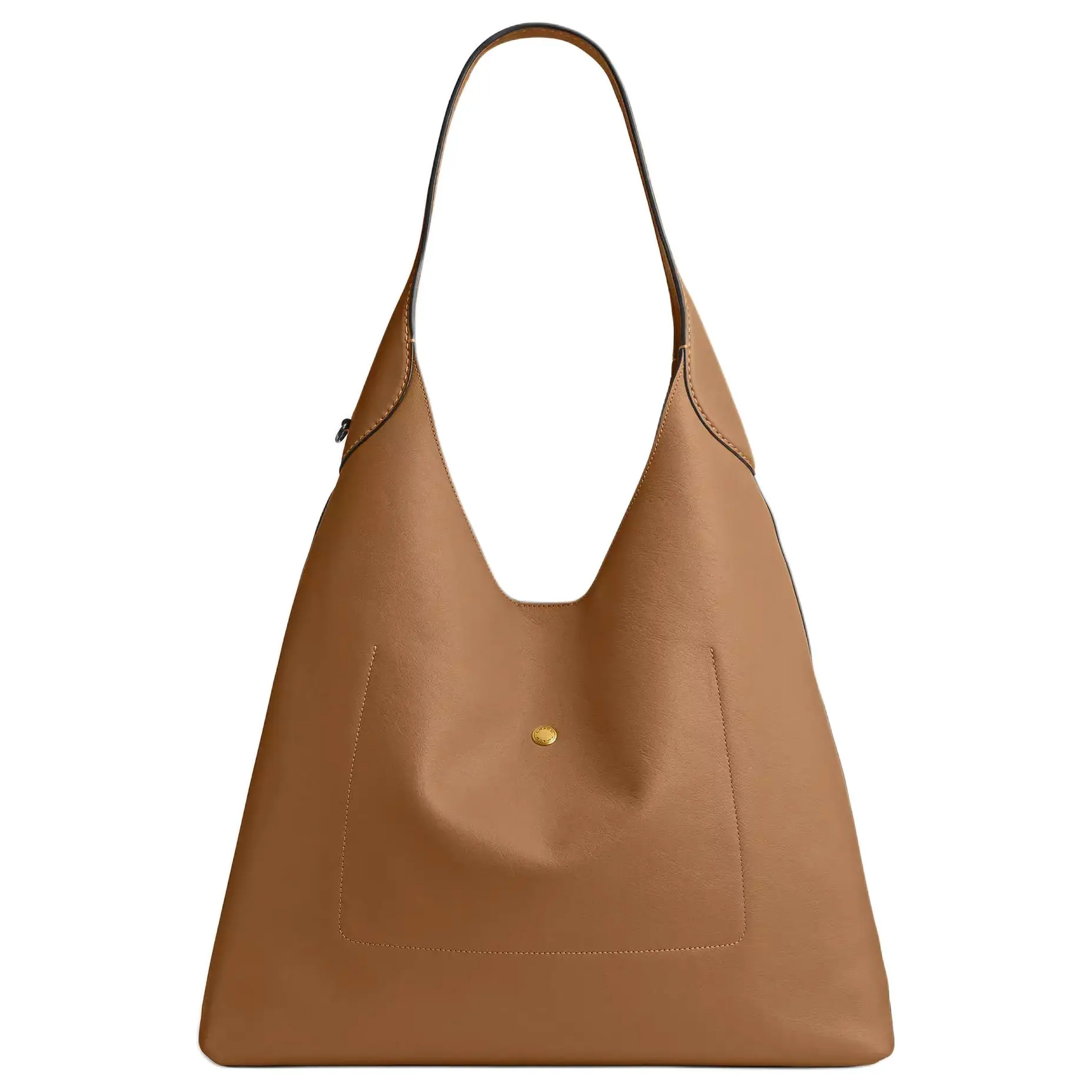 COACH Brooklyn 39 Logo Charm Magnetic Closure Hobo Bag for Women, Full-Grain Leather, Caramel