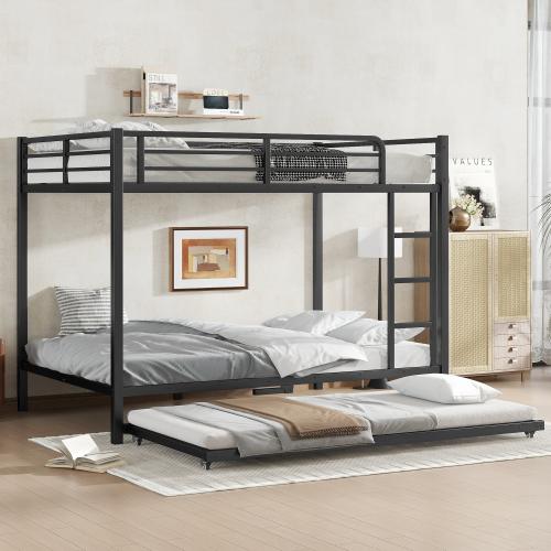Metal Bunk Bed with  Size Trundle, Black