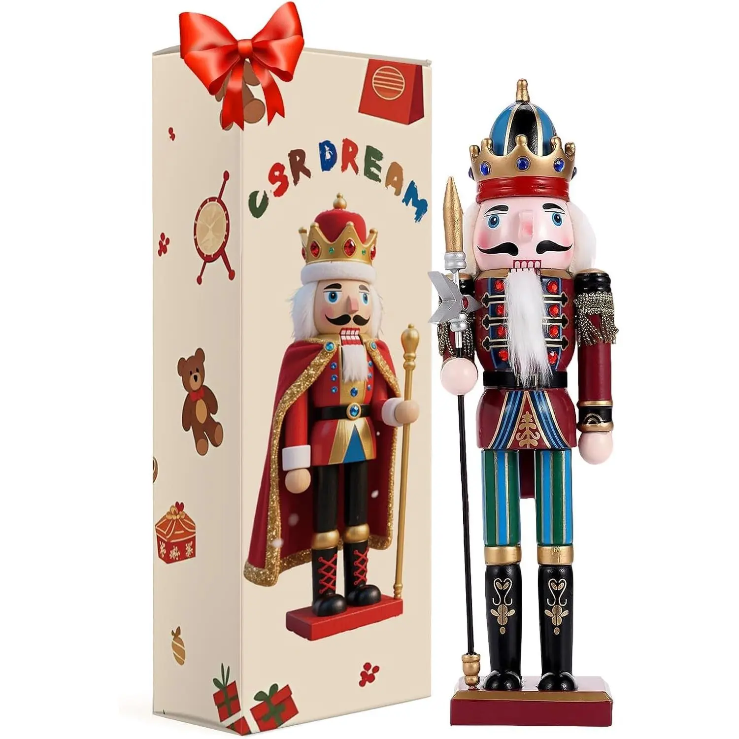 11.8 Inch Christmas Decor Nutcracker Figures, Wooden Nutcracker Ornaments, Festive Collectible Gift for Table Desktop Fireplace Thanksgiving Christmas Decor,Spearman