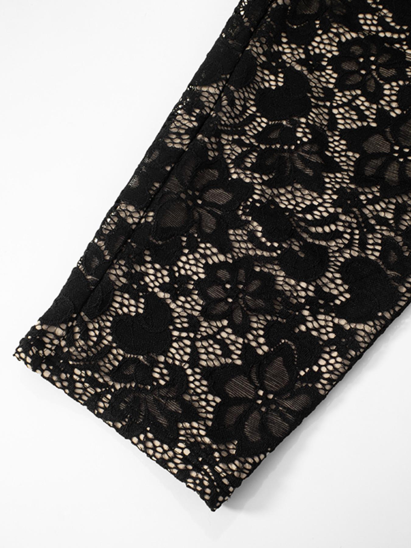 Women's Plain Floral Lace Sleeveless Cami Top & Skinny Pants Two-piece Set, Sexy Feminine Fashion Casual Two Piece Outfits for Daily Outdoor Wear, Lady Black Clothes Outfit, Womenswear