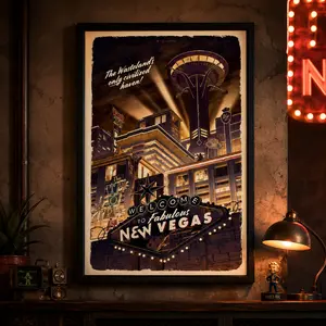 New Vegas Fallout Travel Poster, New Vegas Retro Fallout Vintage Travel Game Posters Modern Home Decor Modern Home Decoration, Canvas Wall Art Print, Retro Gaming Room Decor, Vintage Travel Poster for Bedroom Dorm Office Man Cave, Gift for Game Fans