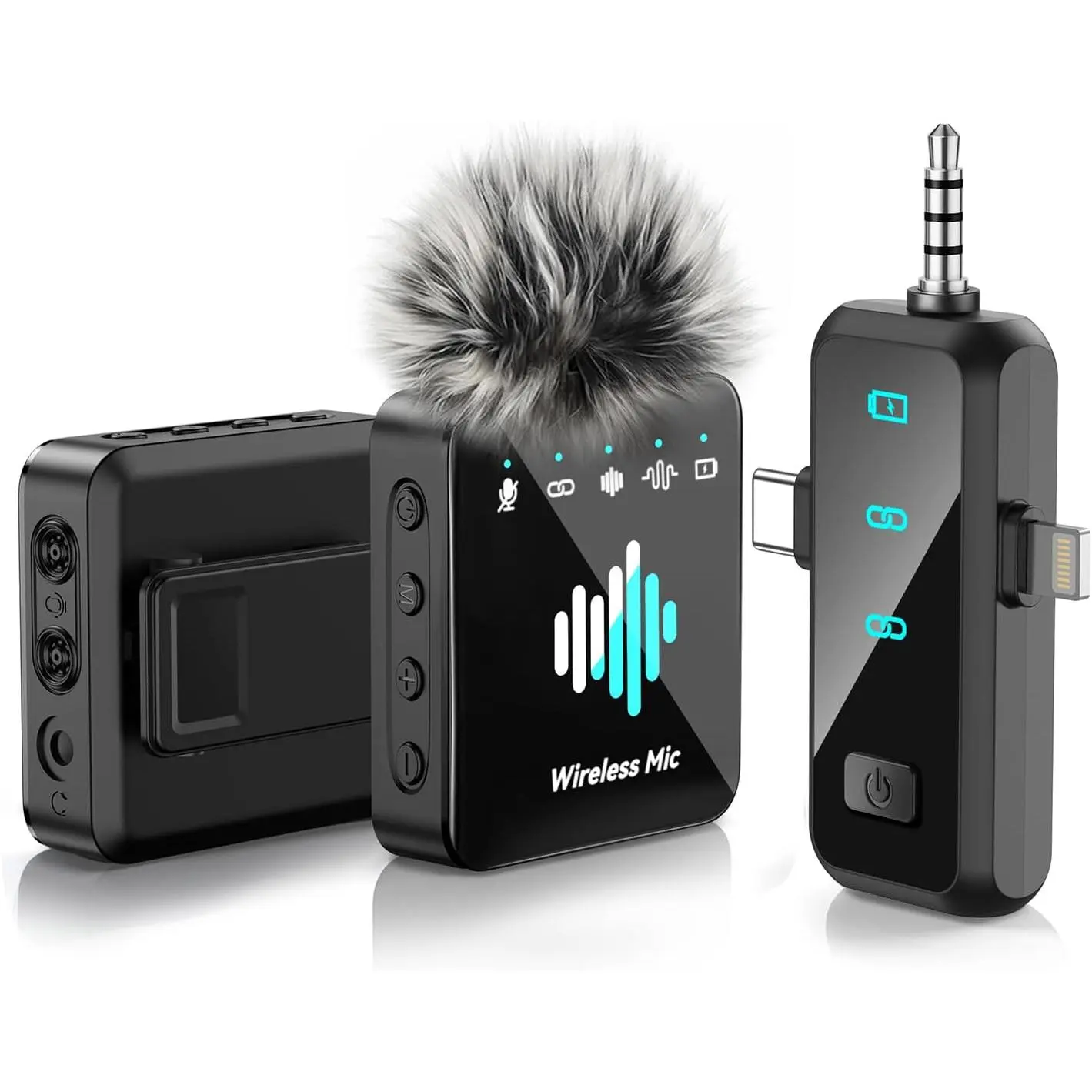 Mini Microphone, 3 in 1  Lavalier Microphones, Noise Reduction Lapel Mic, Camera and Android, Clip for Video Recording Vlog, Obsidian Black