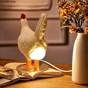 Whimsical Farmhouse Style Chicken Egg Figurine Crafted From Sturdy Resin Material, USB Operated Warm Glow Ambient Lighting Statue, Cute Tabletop Ornament Perfect For Household Interior Arrangement And Meaningful Easter Season Present Selections