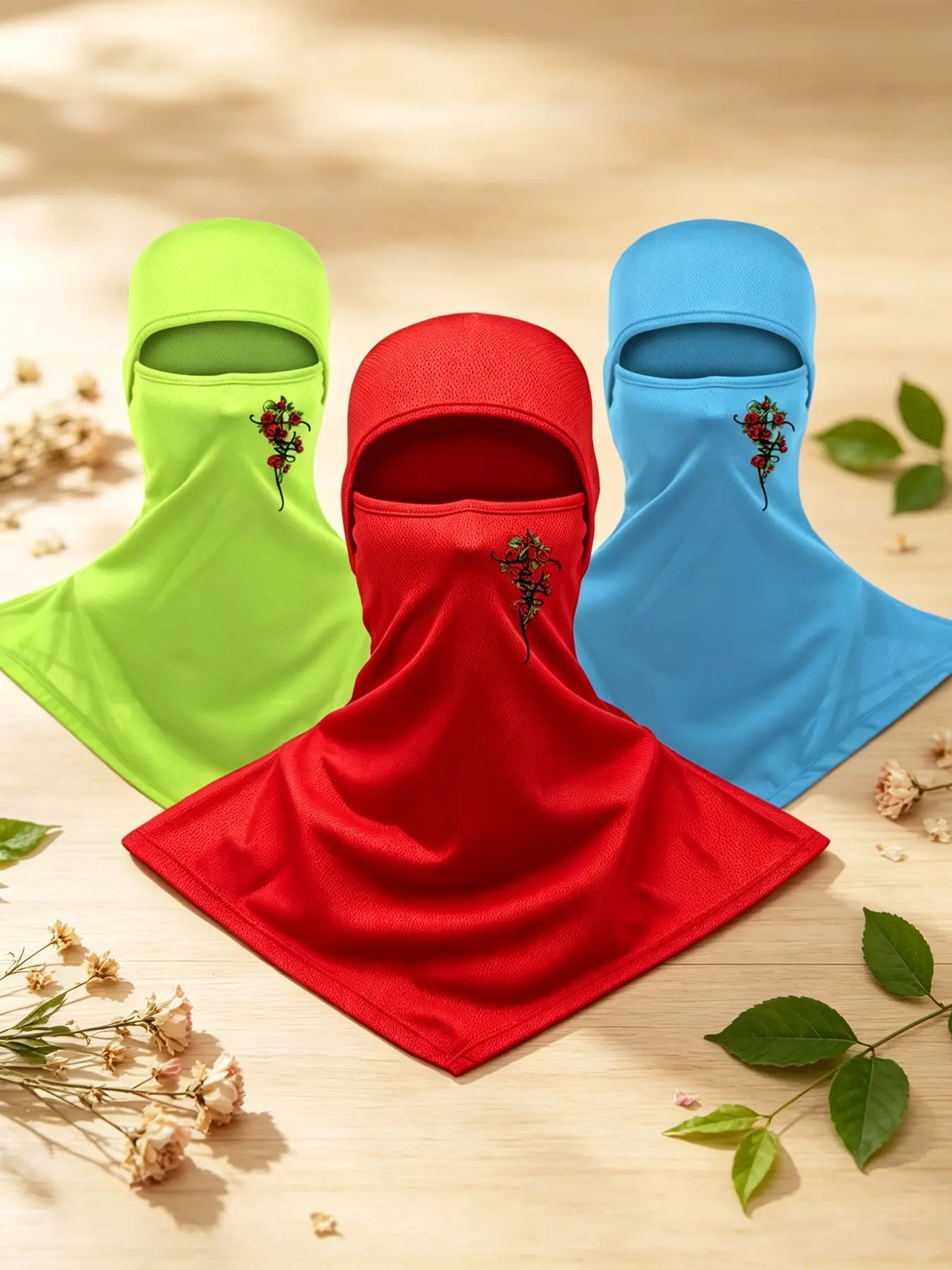 3pcs Unisex Full Head Face Mask Cross with Flower Printing Balaclava Face Cover Breathable Long Neck Covers Summer Neck Protector for Men Women Outdoor Sports