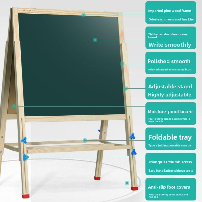 Children Double Sided Magnetic Blackboard Adjustable Stand Home Drawing Board Easel Whiteboard Solid Wood Writing Board Elementary