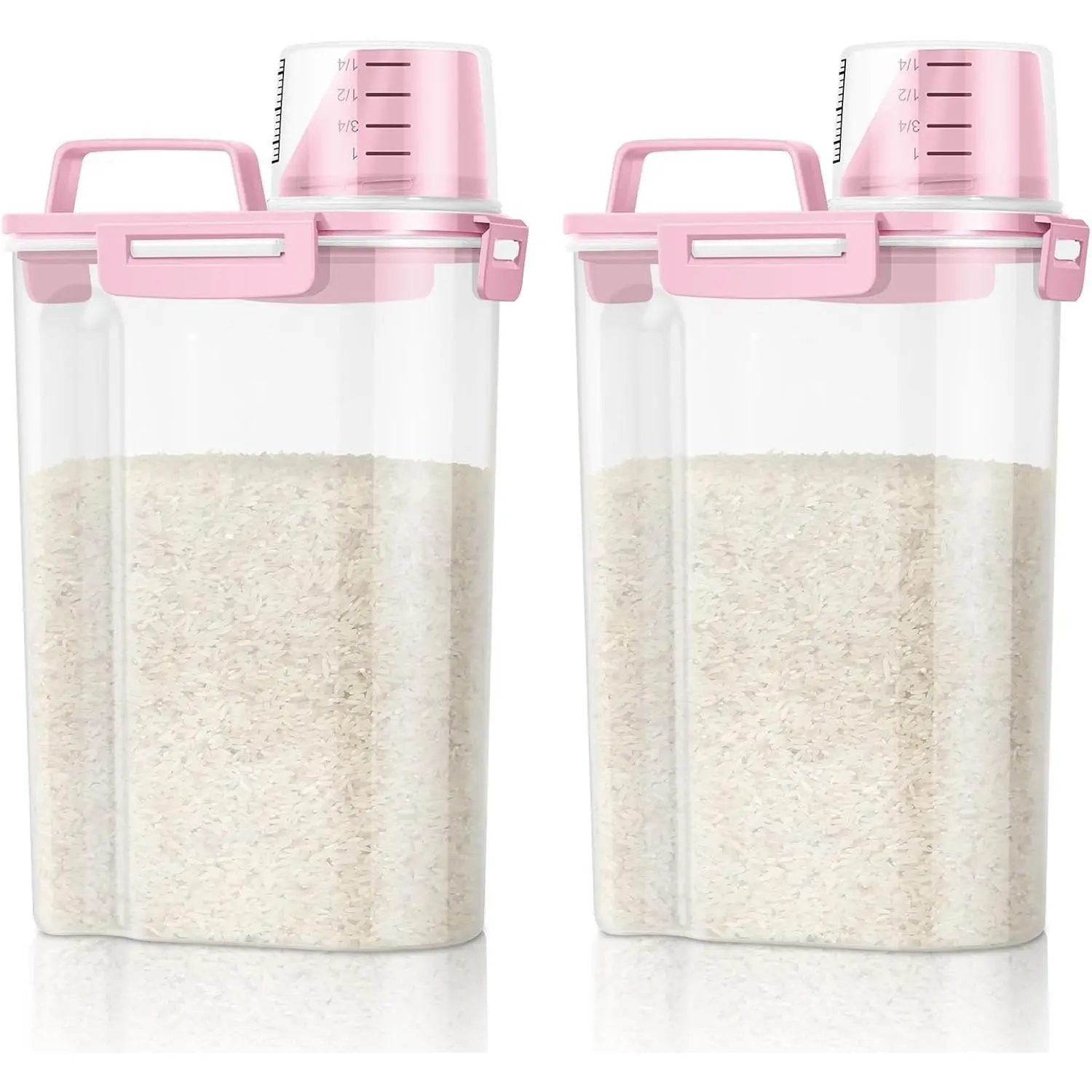 Rice Container 2 Pack 5 Lbs Cereal Container Storage, Kitchen Pantry Food Storage Holder with Cup, Small Pet Dog Cat Food Container -Pink