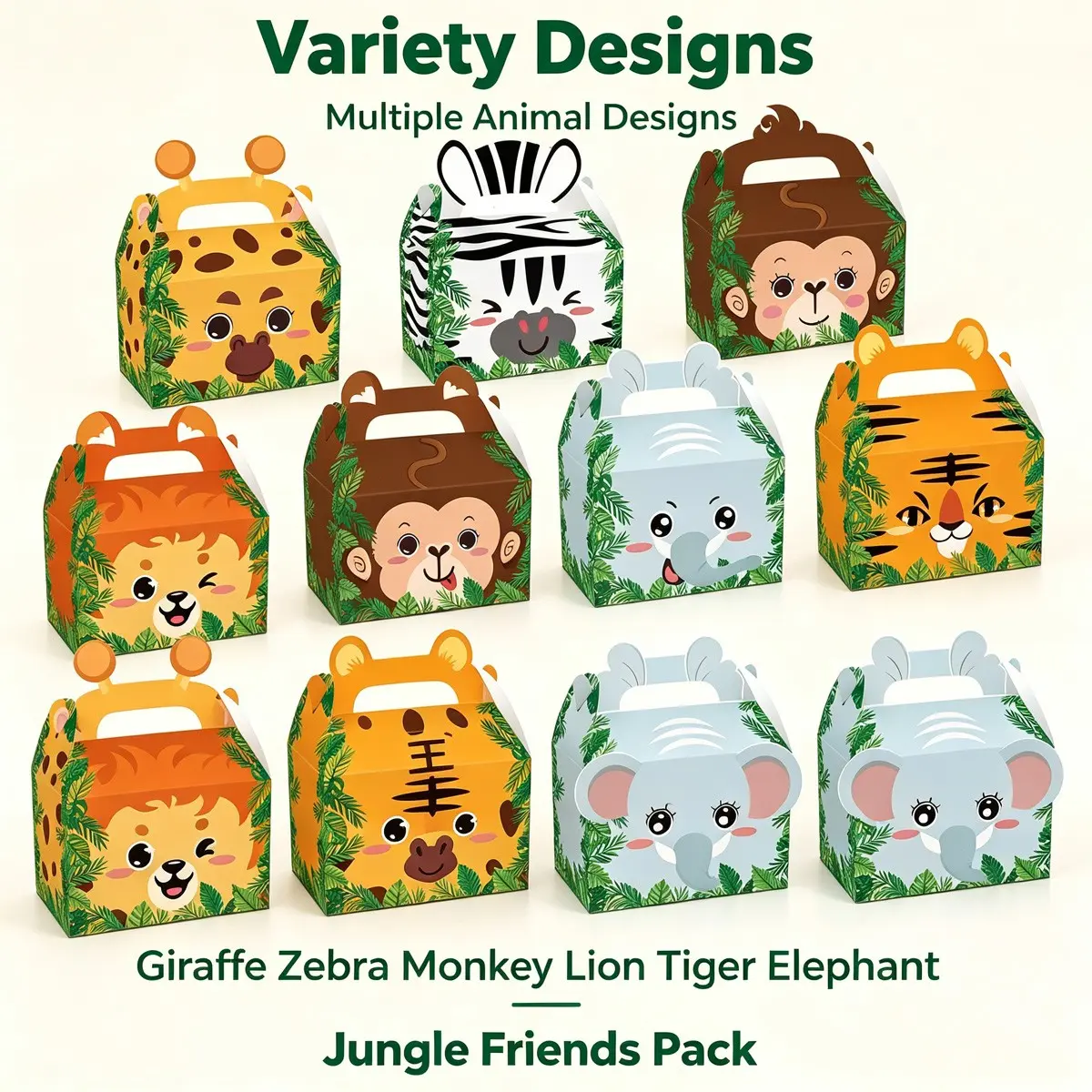 12pcs Animal Party Favor Boxes, Gift Bags for Birthday, Paper Gable Box with Handles, Jungle Safari Zoo Theme Party Supplies