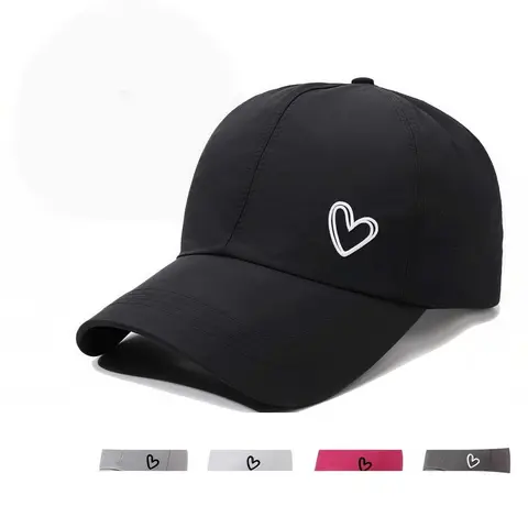 Women's Embroidered Heart Baseball Hat, Casual Hat, Stylish Hat, Sports Cap, Adjustable Ponytail Holder, Lightweight Breathable Quick-Dry, Multi-Functional Sun Protection
