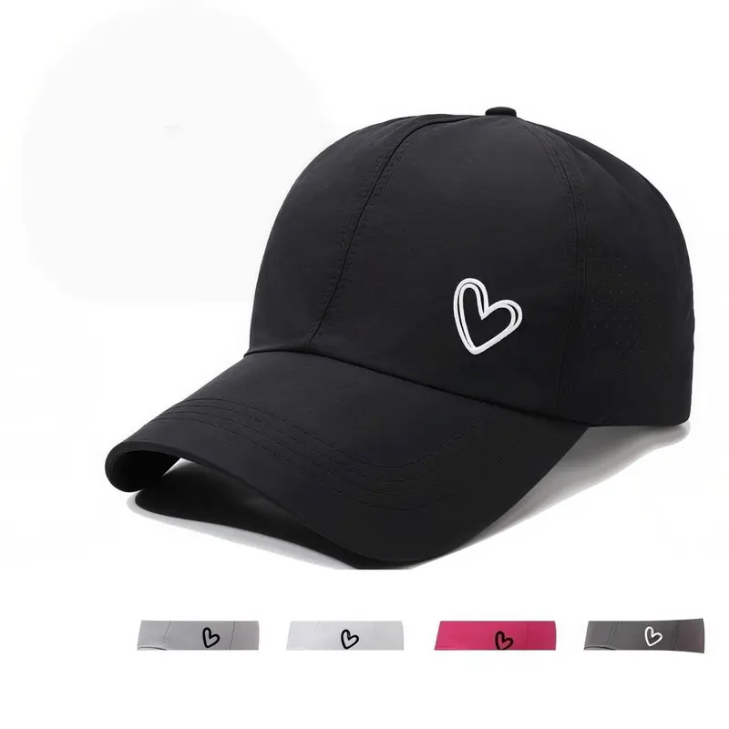 Women's Embroidered Heart Baseball Hat, Casual Hat, Stylish Hat, Sports Cap, Adjustable Ponytail Holder, Lightweight Breathable Quick-Dry, Multi-Functional Sun Protection