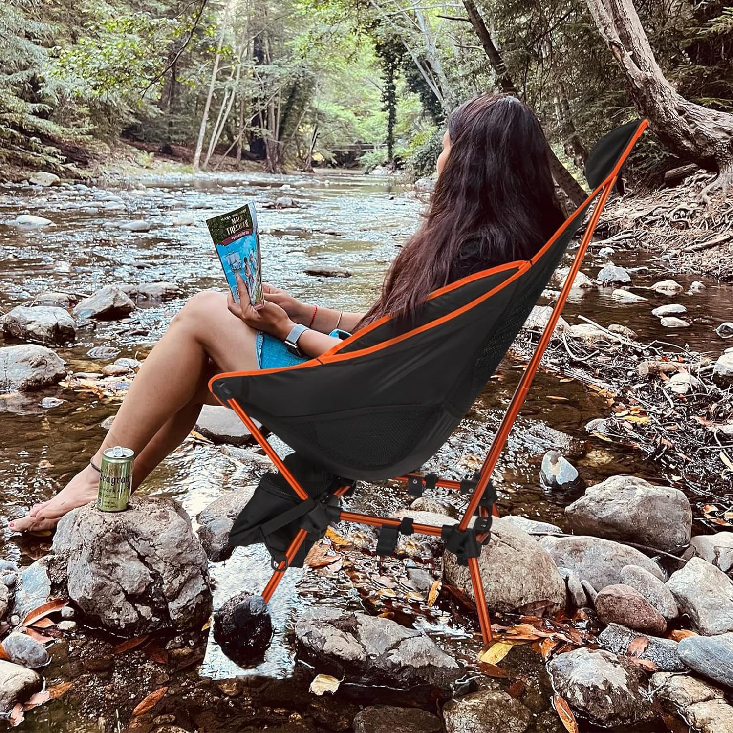 Folding Camp Chair High Back Lightweight Camping Chair with Removable Pillow, Side Pocket & Carry Bag, Compact & Heavy Duty 385lbs for Outdoor Hiking Backpacking Beach Picnic Travel