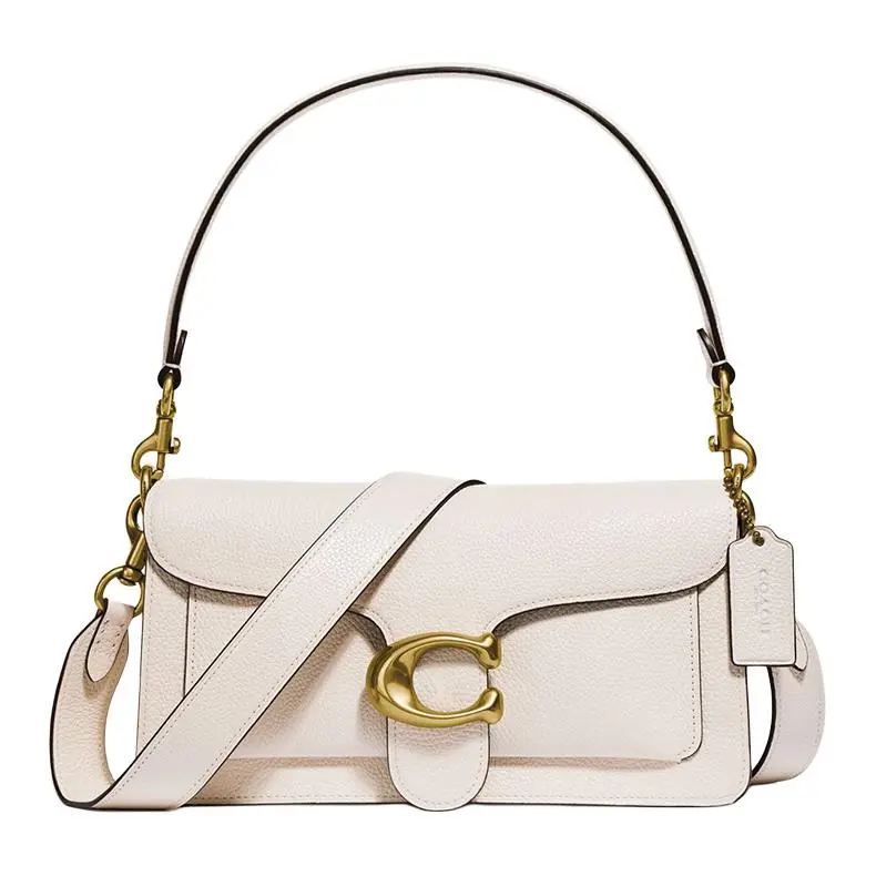 COACH Tabby 26 Logo Polished Pebbled Leather Dionysus Crossbody Bag for Women, Medium, White
