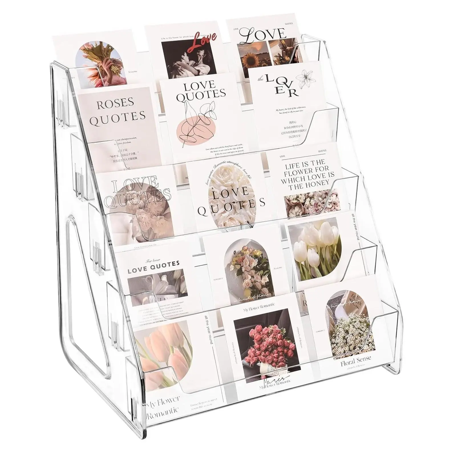 Upgraded 5-Tier Clear Acrylic Display Stand for Greeting Cards, Sports Cards, Postcards, Stickers & Brochures, Easy Snap-On, Increased Height & Thickness for Better PresentationGift
