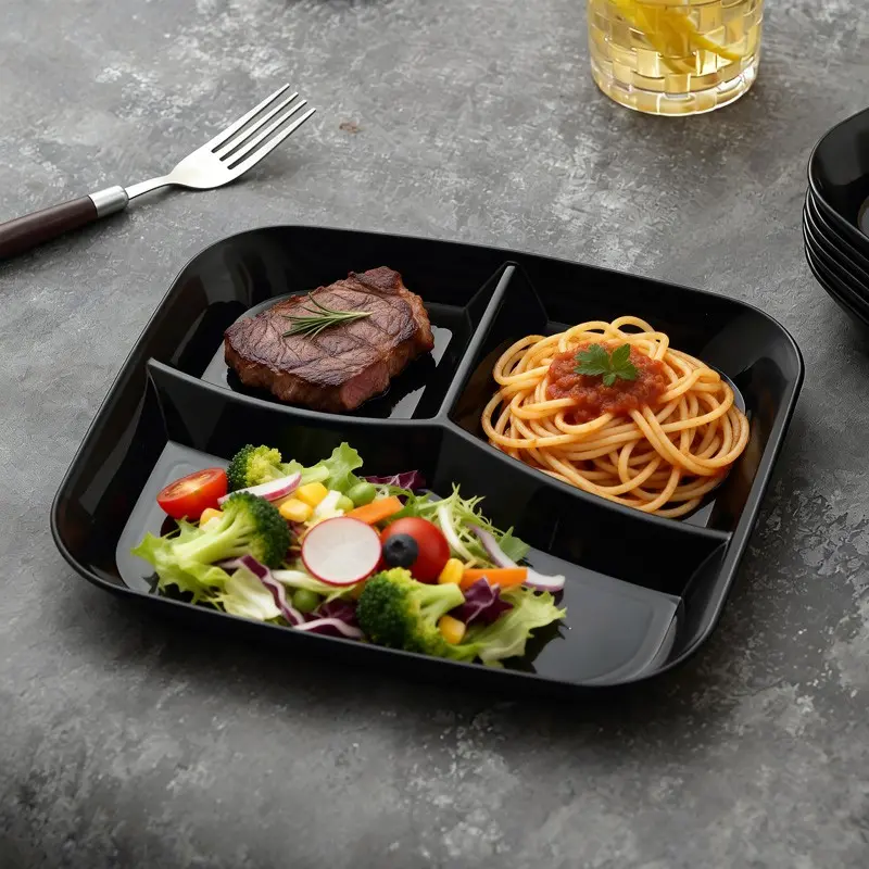 Rectangular Three-Compartment Meal Tray, Reusable Healthy Diet Plate, Microwave & Dishwasher Safe, Ideal for Home Kitchen, Restaurant, Picnic, Party