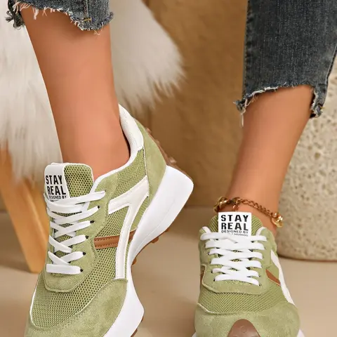 Women's Sport Shoes Spring Autumn, Elegant Fashion Casual Sneakers, Round Toe Low Top Lace-Up Thick Sole, Breathable Outdoor Shoes