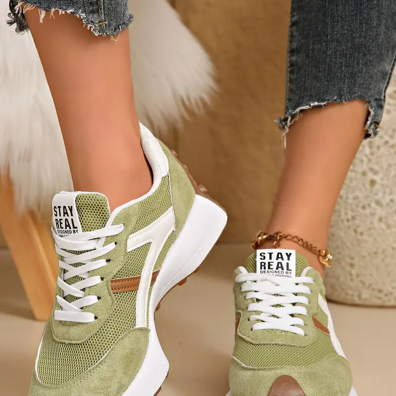Women's Sport Shoes Spring Autumn, Elegant Fashion Casual Sneakers, Round Toe Low Top Lace-Up Thick Sole, Breathable Outdoor Shoes