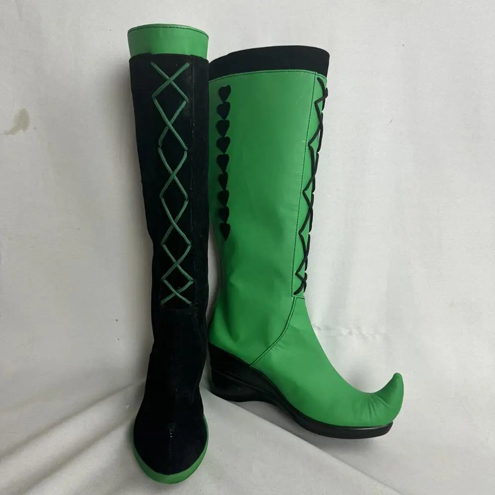Game The Freak Circus Harlequin Cosplay Shoes Adult Clown Green Black Long Boots Halloween Carnival Costume Prop