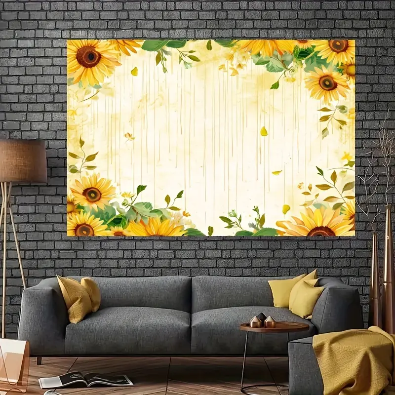 1pc Sunflower Backdrop - Vibrant Yellow Sunflowers & Green Leaves on Rustic Beige Background, Durable Polyester Fabric Hanging Decor for Birthday Wedding Graduation Bridal Shower, No Electricity Needed Photo Booth Wall Art Room Decor