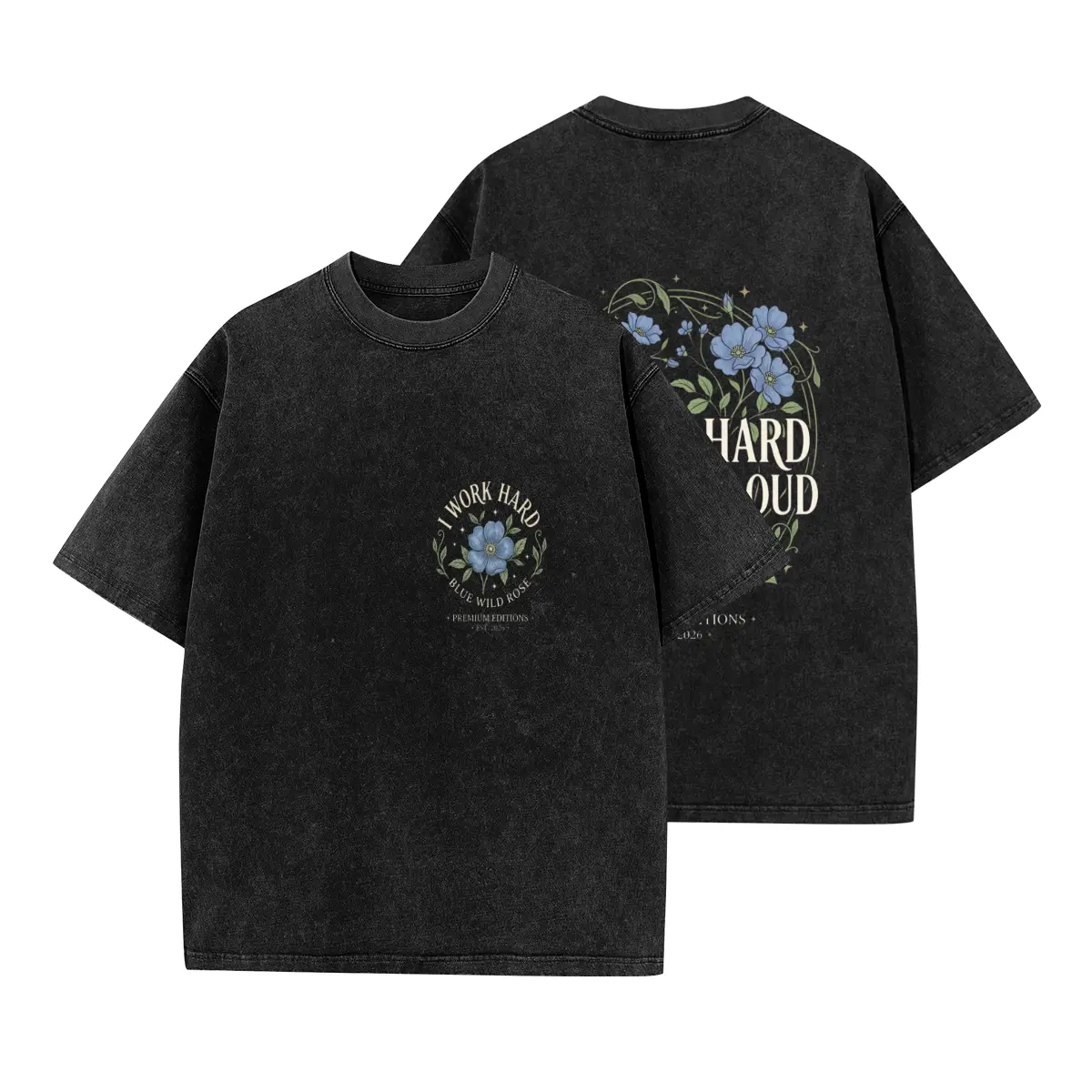 Soft Life Loud Shirt Women, I Work Hard Graphic Tee, Vintage Washed Oversized T-Shirt, Feminine Floral Streetwear Top, Self Growth Clothing