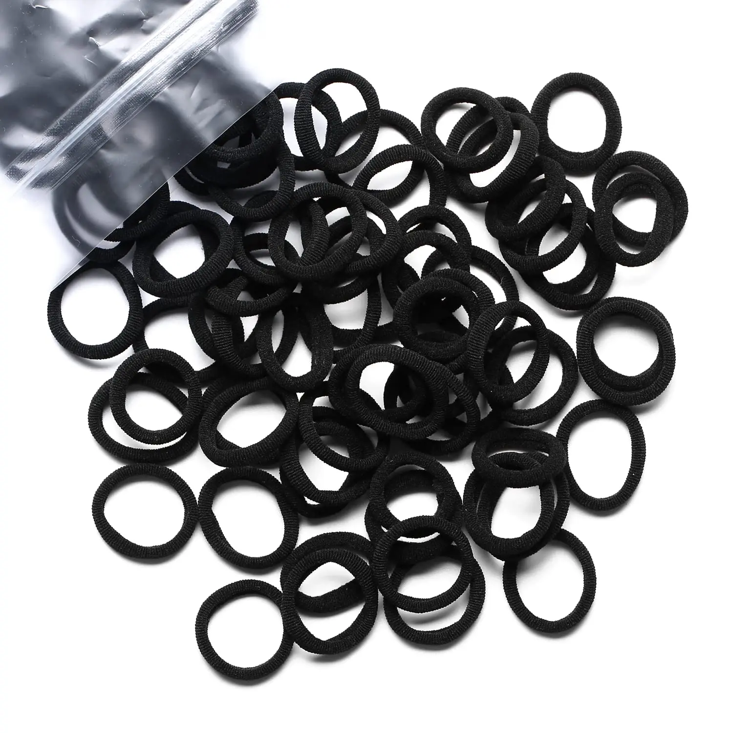 Hair Ties Mini 100 count Seamless Black Hair Bands Soft Elastics | Stretchy Scrunchie No  Ponytail Holders Hair Ties