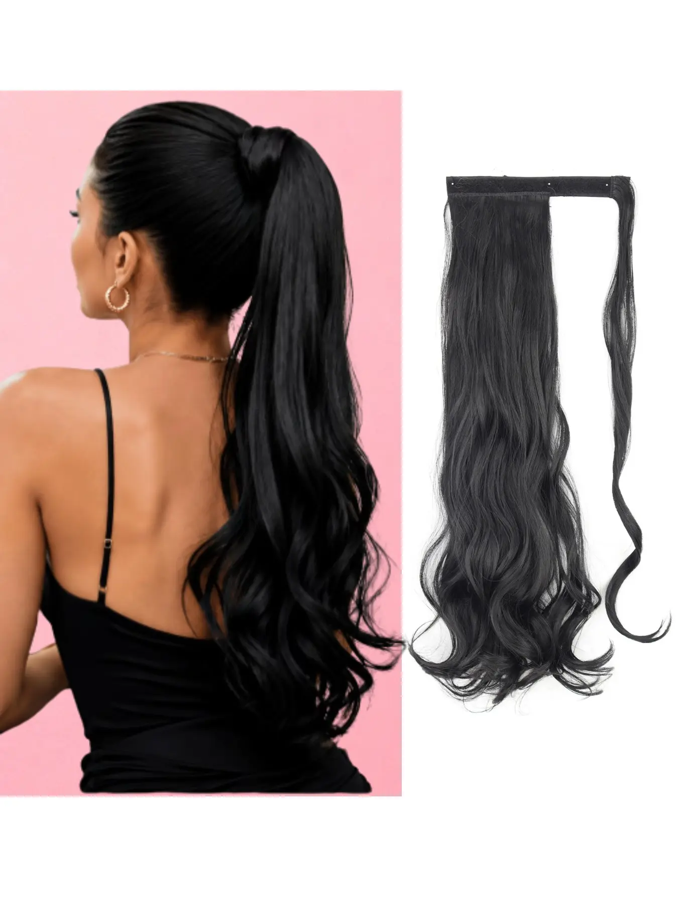 22" Ponytail Extension Curly Wavy Clip in Hairpiece Wrap Around Long Pony Tails Hair Extensions Synthetic for Women