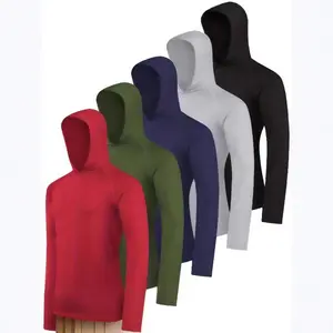Tie-hooded pullover long-sleeve T-shirt for men and women, DIY printed quick-dry sun-protective sweatshirt