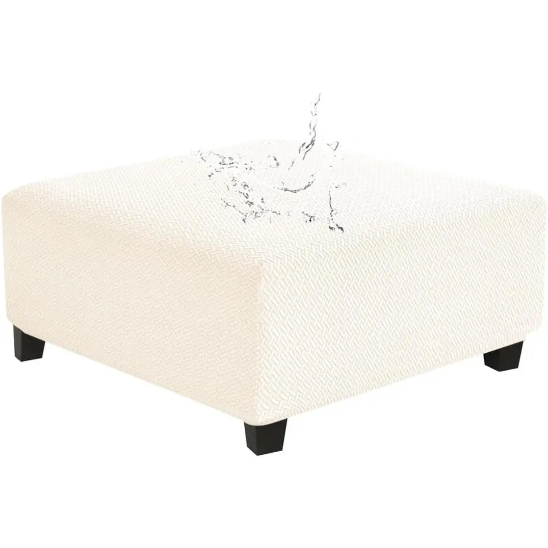 Levoberg Waterproof Square Ottoman Cover Large Square Folding Storage Ottoman Bench Slipcovers Footrest Stool Covers Oversized Ottoman Coffee Table Covers Cube with Elastic Bottom M Beige