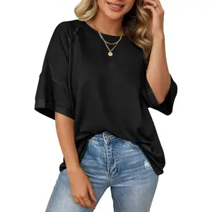 Flattering Fit Cicy Bell Womens Oversized T-Shirts Summer Crew Neck Half Sleeve Tunic Tops Casual Loose Fit Basic Tee Shirt