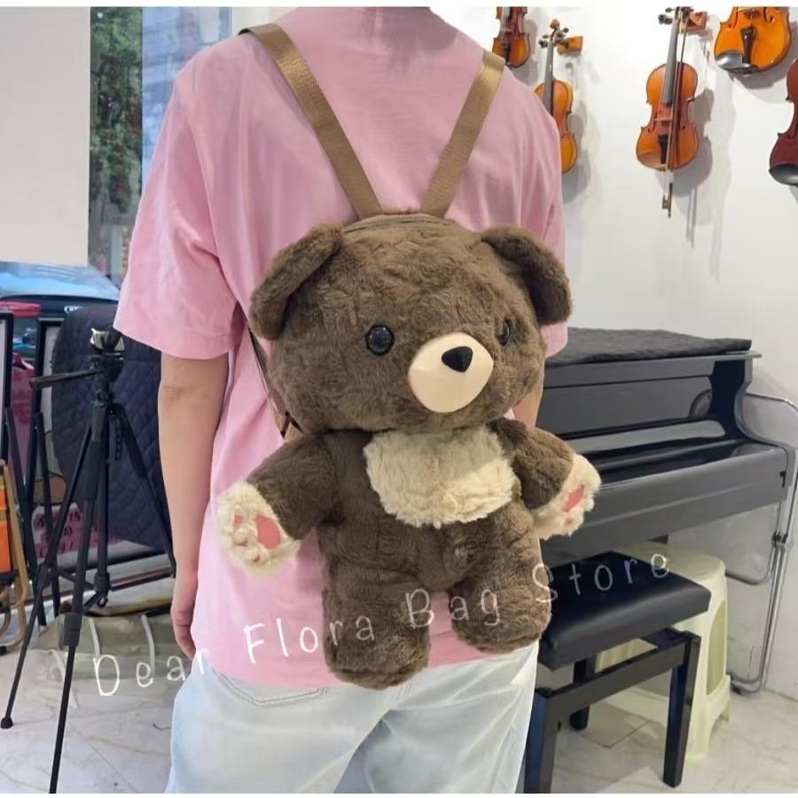 New Cute Plush Brown Bear Backpack Kawaii Soft Animal Knapsack High Quality Lolita Furry Shoulder Bag Fashion Girl Birthday Gift