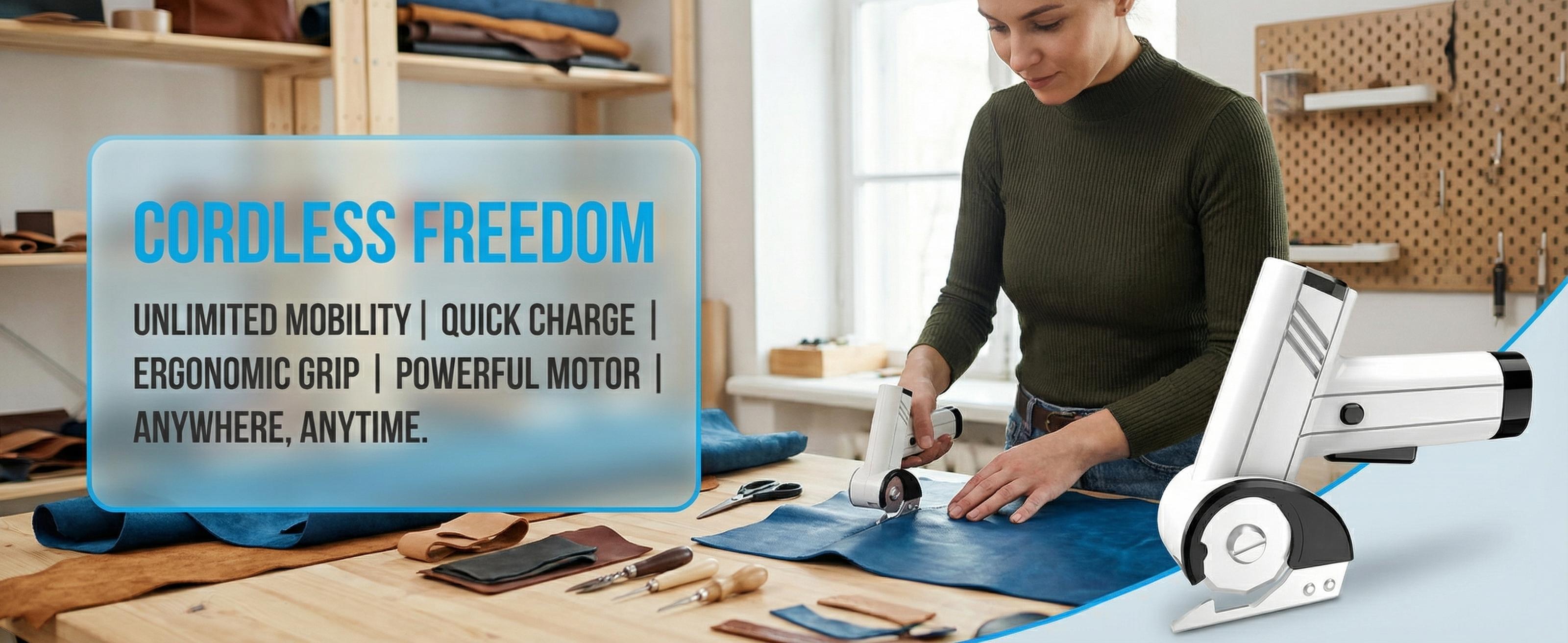 ordless Electric Scissors, 4-Speed Adjustable Portable Power Cutter with Heavy-Duty Rotary Blades, Multi-Material Cutting Tool for Fabric, Leather, Cardboard & Crafts