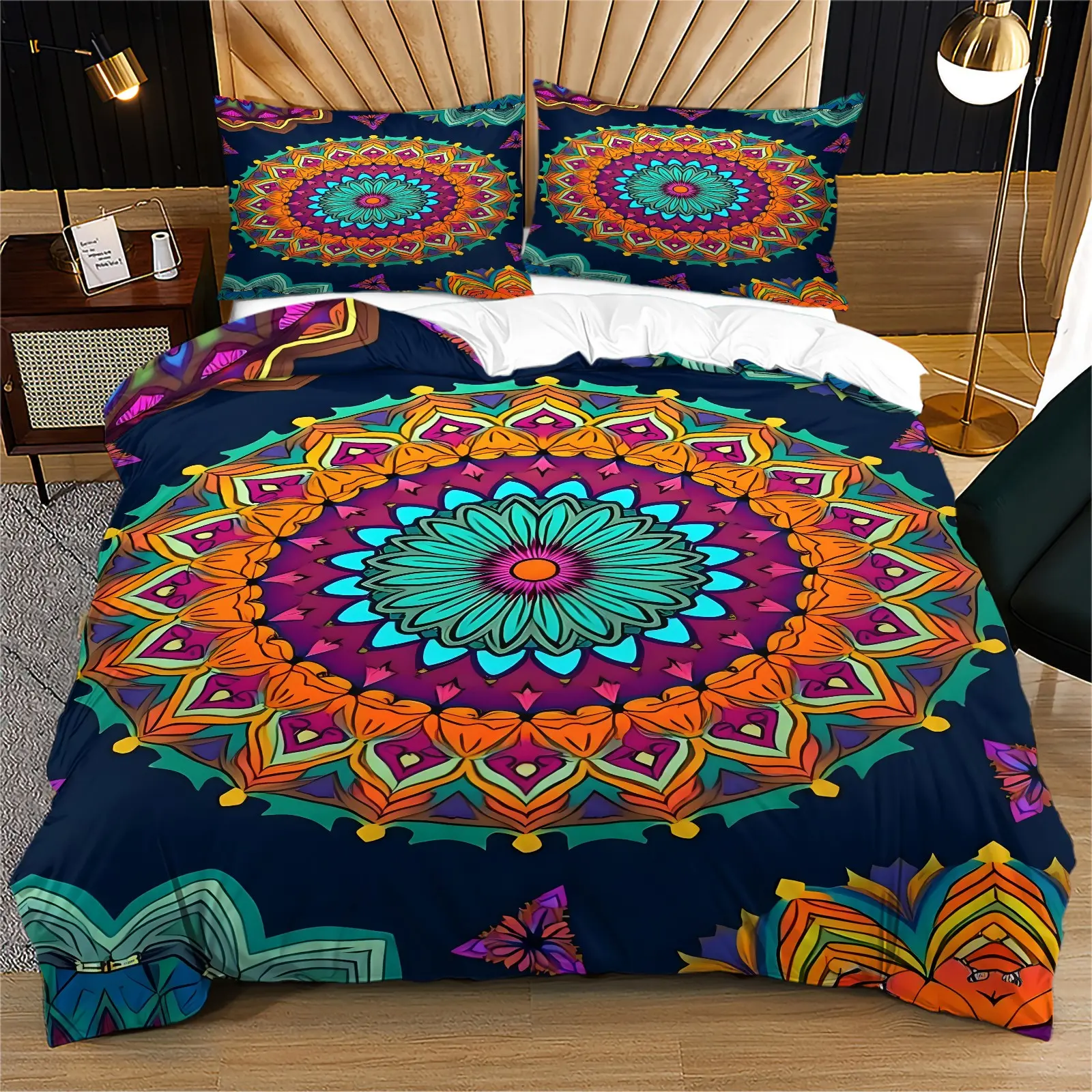 2/3pcs Mandala Pattern Duvet Cover Set (No Insert), Bohemian Ethnic Vintage Mandala Printed Bedding, HD Digital Print, Soft Skin-friendly Fabric, Suitable for Bedroom, Rental House, Apartment, Homestay & Hotel Decor