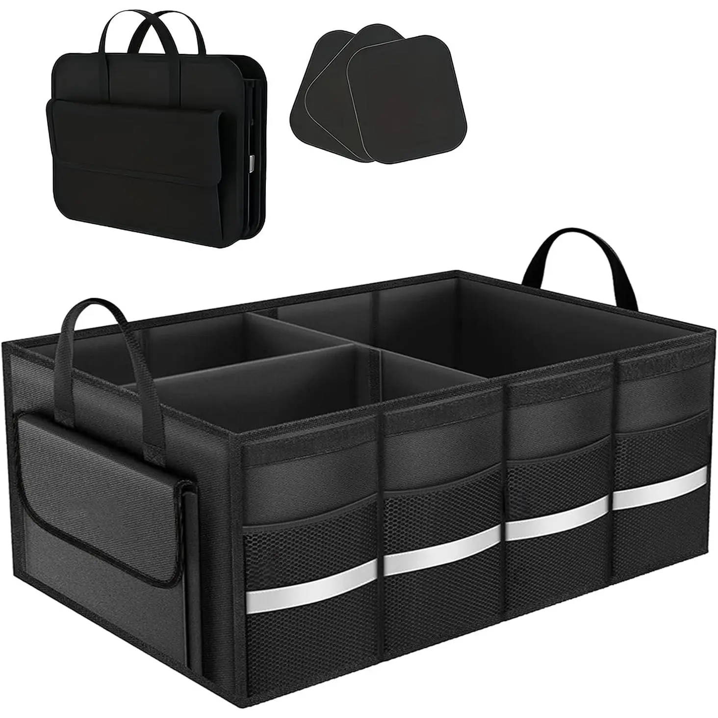75L Large Foldable Car Trunk Organizer - Unisex Adjustable Space Saver for SUVs & Sedans, Sturdy Functional 3-Compartment 4-Pocket Interior Accessory, 24" x 14.5" x 13"